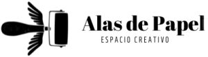 logotipo alas de papel espacio creativo en negro